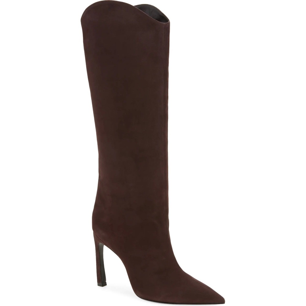Schutz Maryana Stiletto Boot Dark Chocolate Suede Knee High Pointed Toe Size 7B